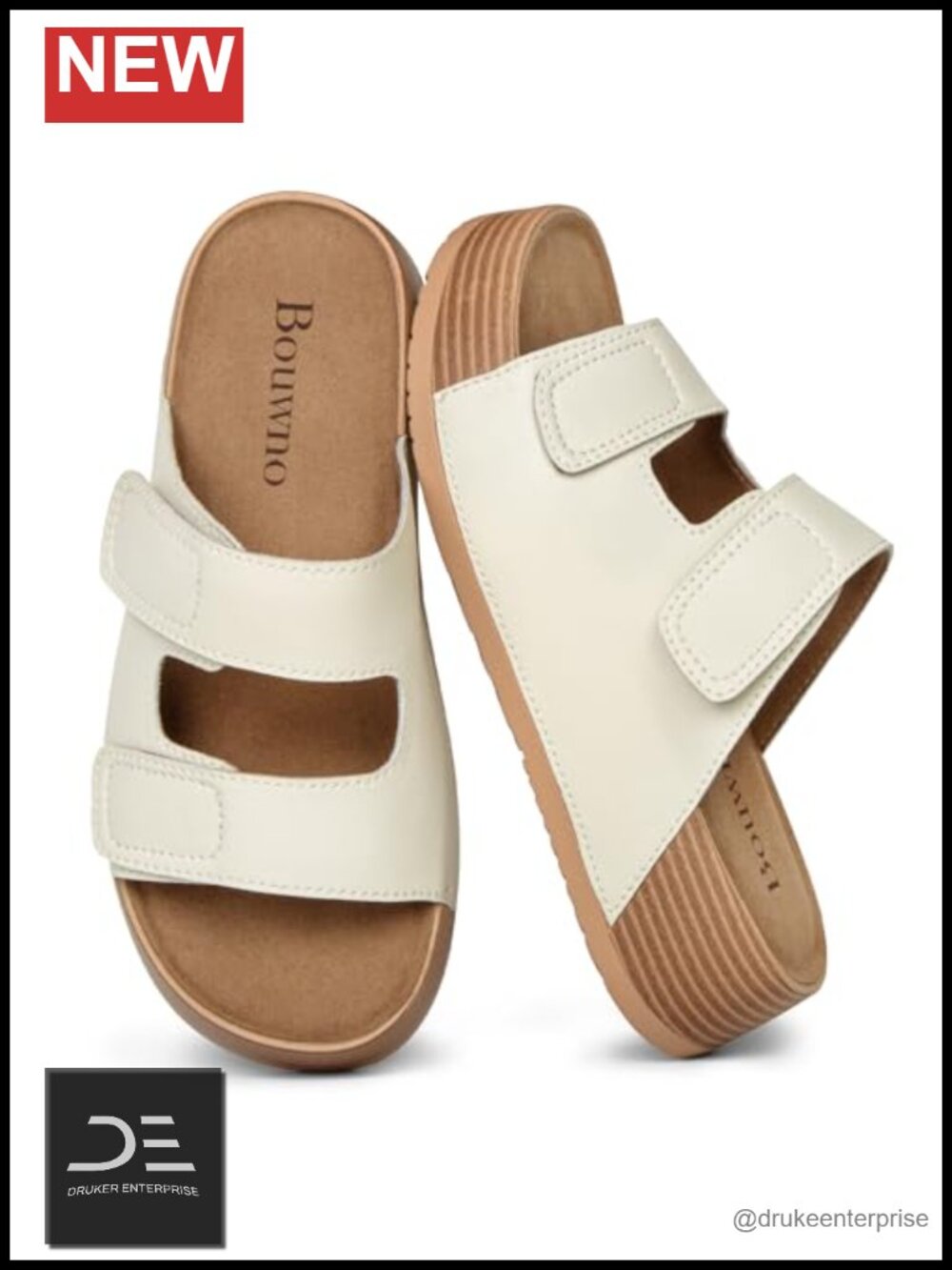 Genuine Leather Platform Sandals Slip-On Slide Wedges Comfortable Memory Foam